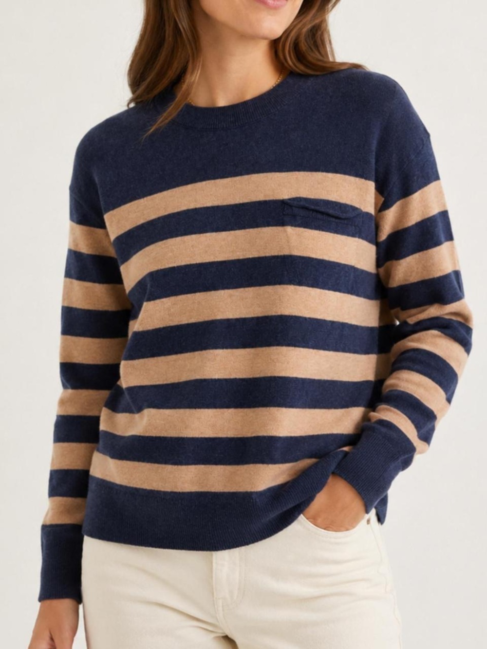Madewell Navy and Camel Striped Crewneck